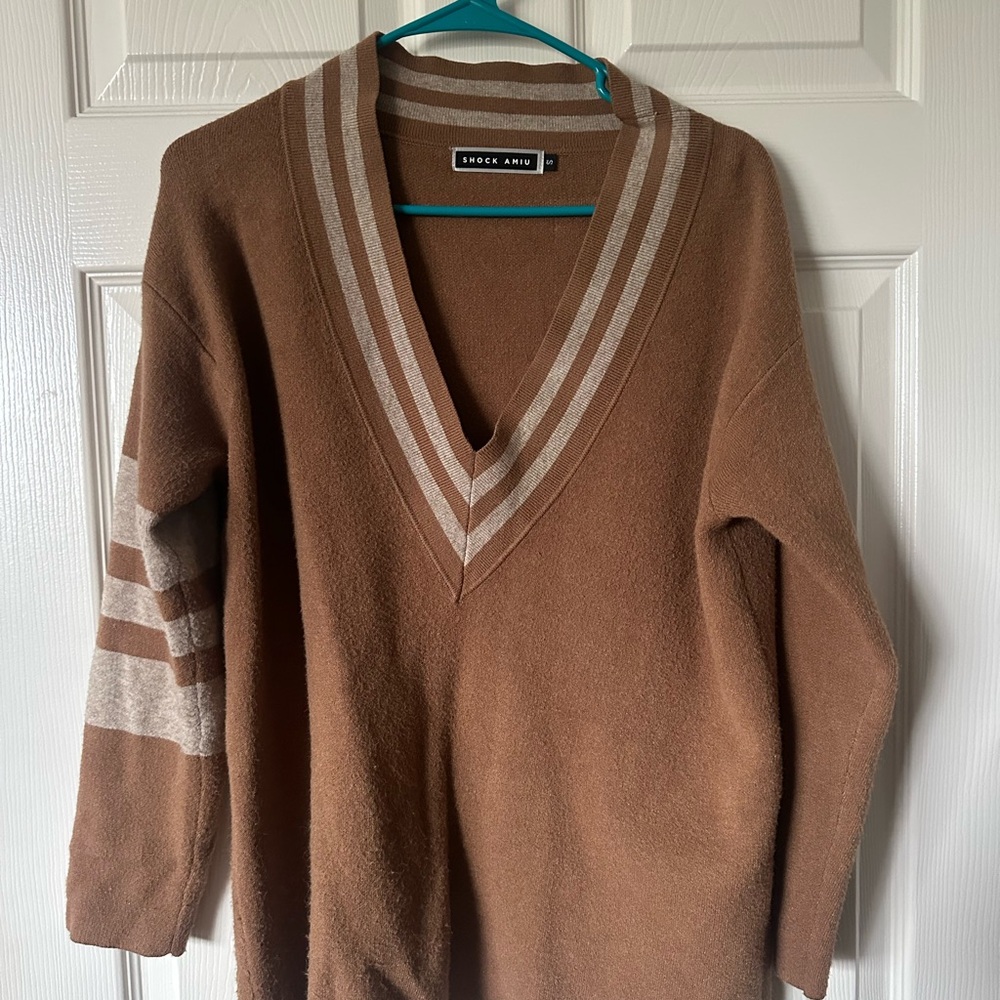 Knock Knock Brown and Beige Striped V-Neck Sweater